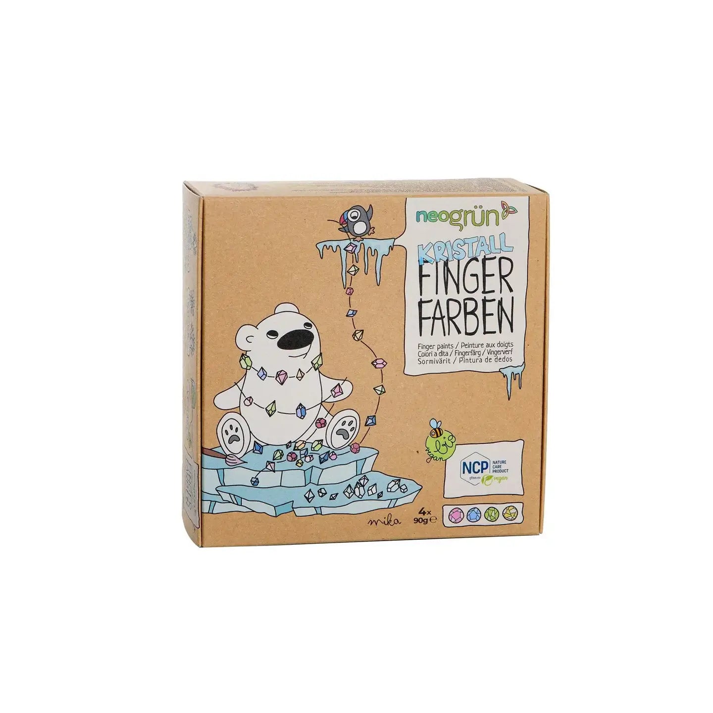 «Mika» økologisk fingermaling - sett med 4 glitrende farger