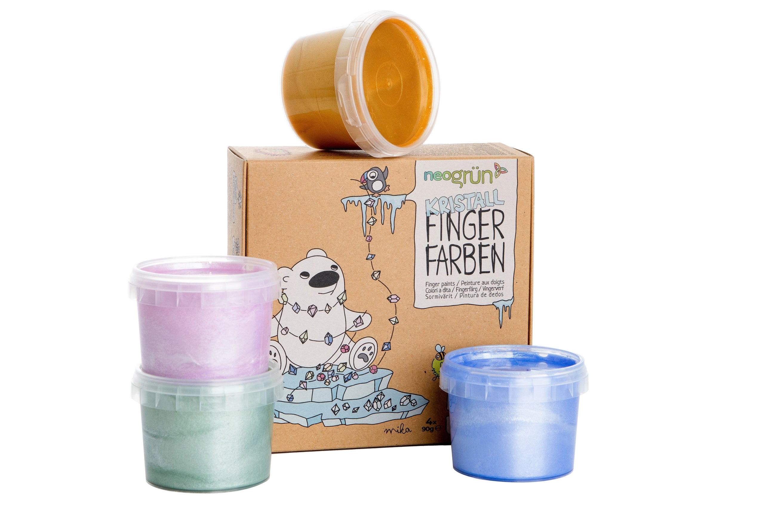 «Mika» økologisk fingermaling - sett med 4 glitrende farger