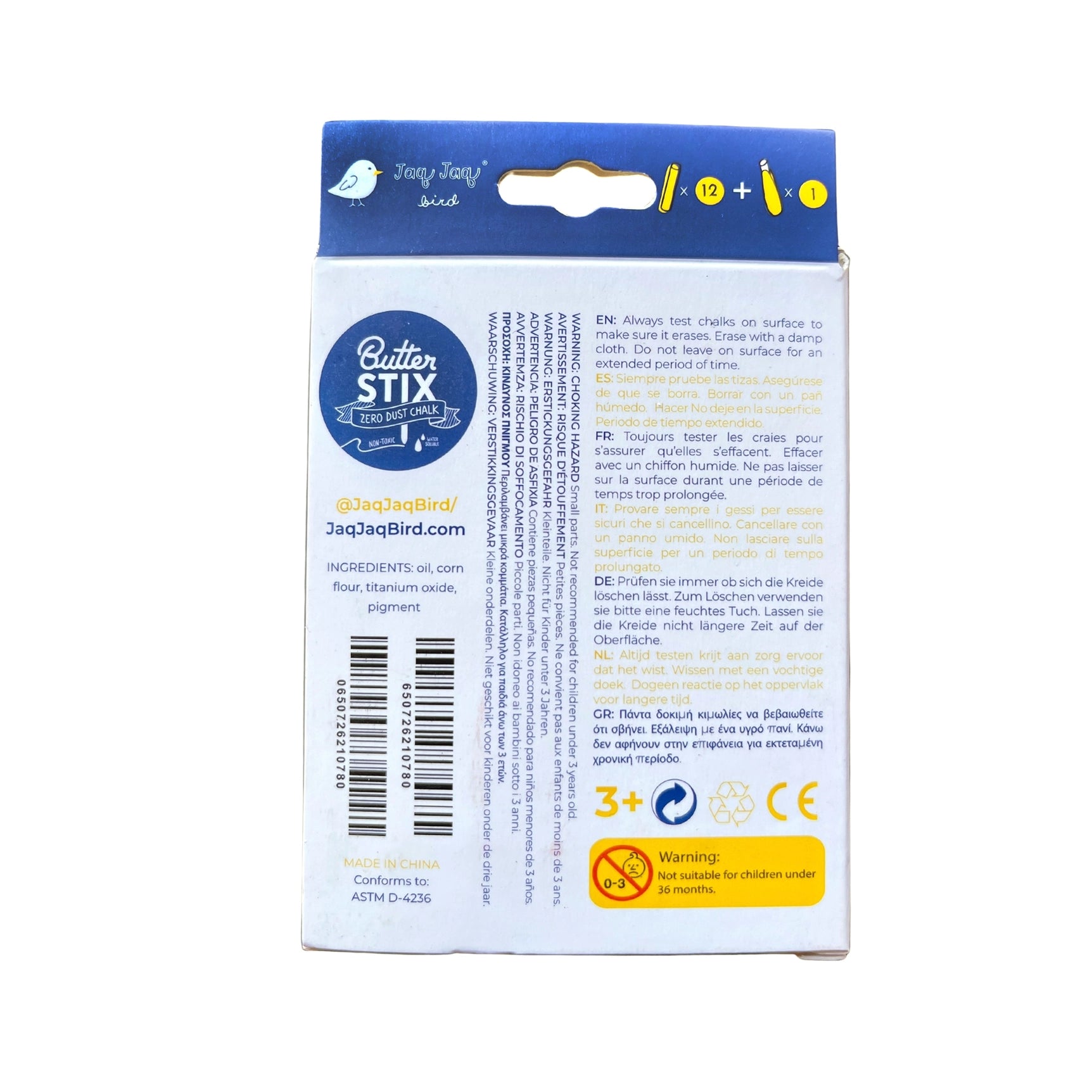 ButterstiX Støvfrie kritt - 12 klassiske farger inkl krittholder