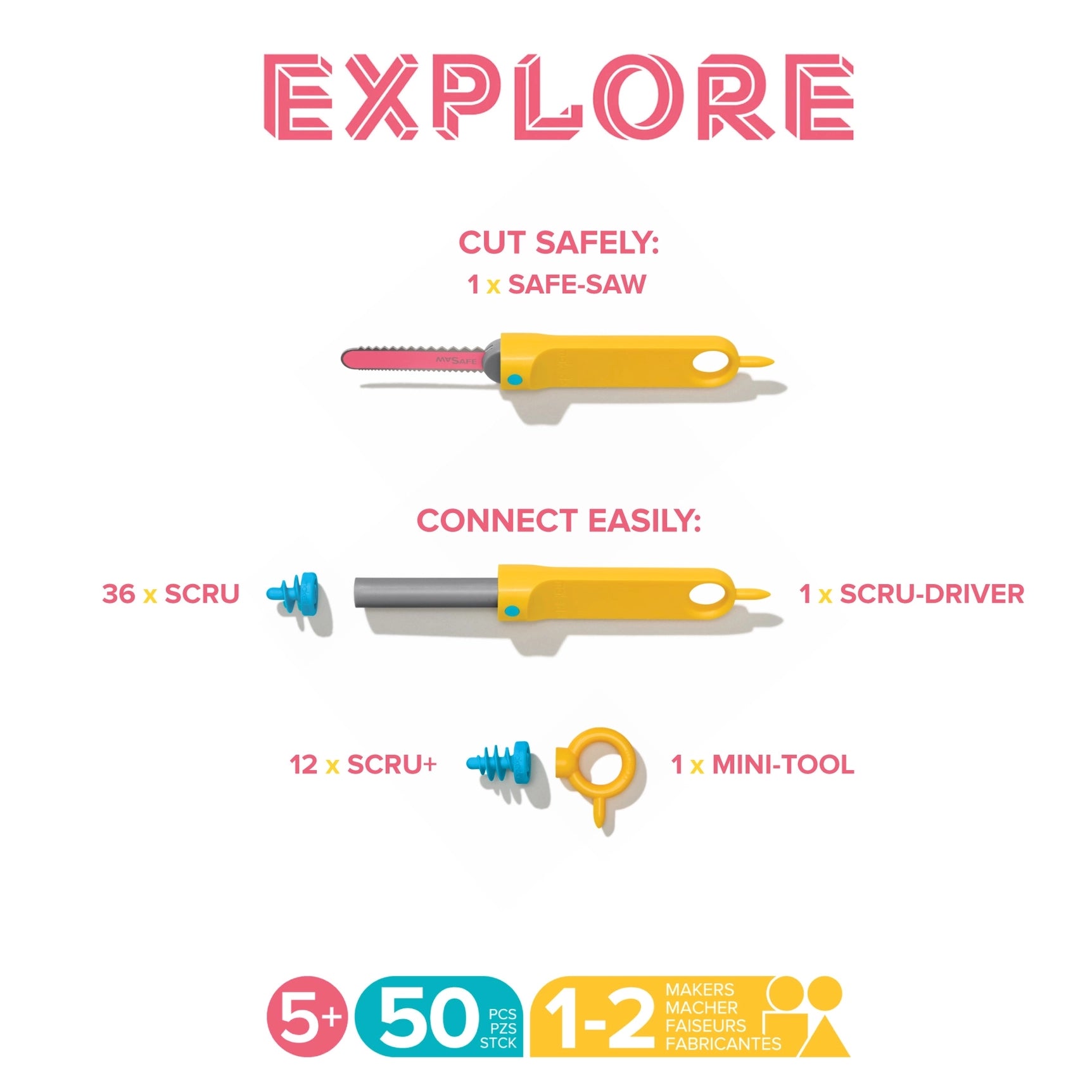 Makedo pappkonstruksjonssett EXPLORE 50 deler