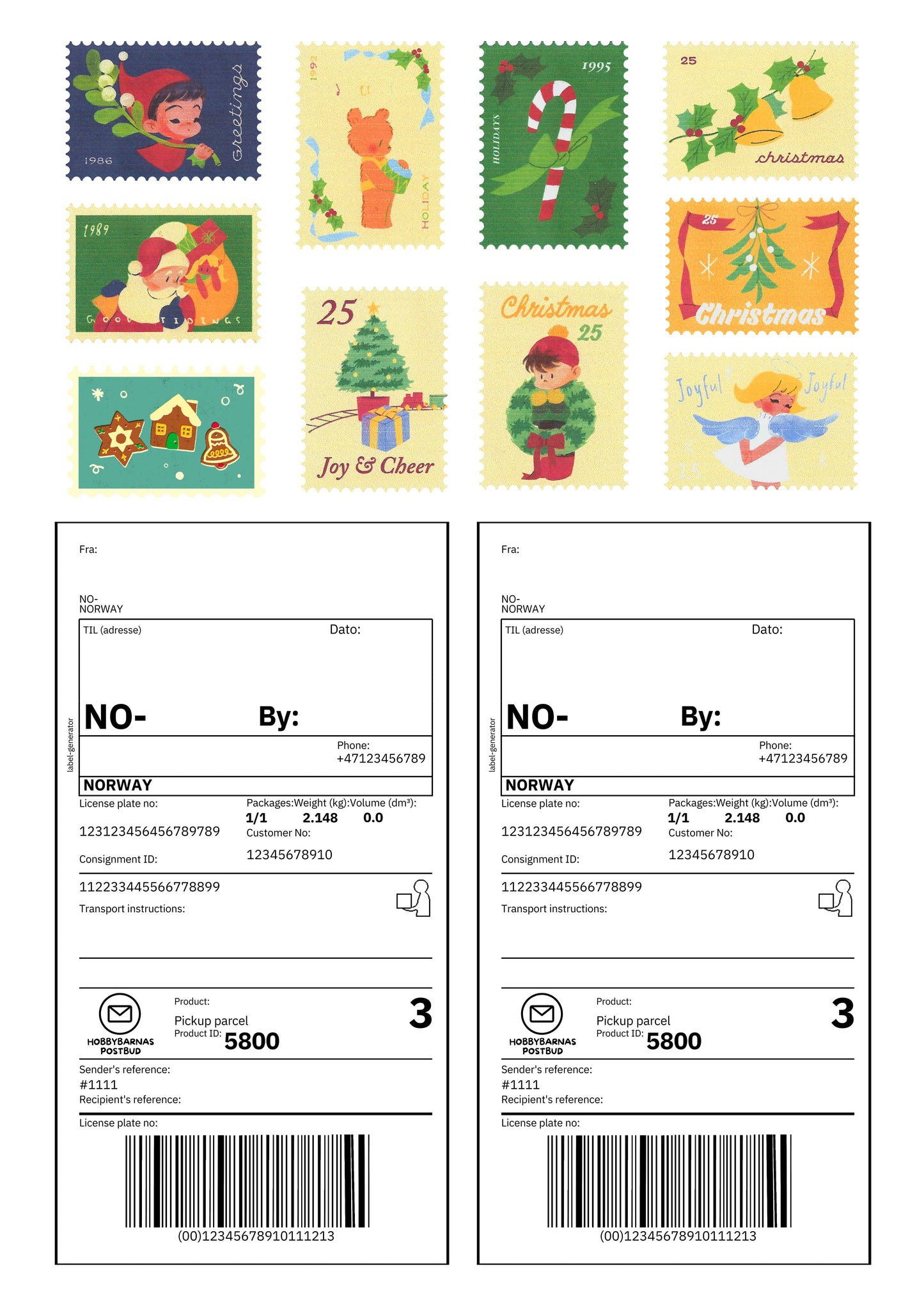 Hobbybarnas postbud - frimerker + postetikett (digitalt)