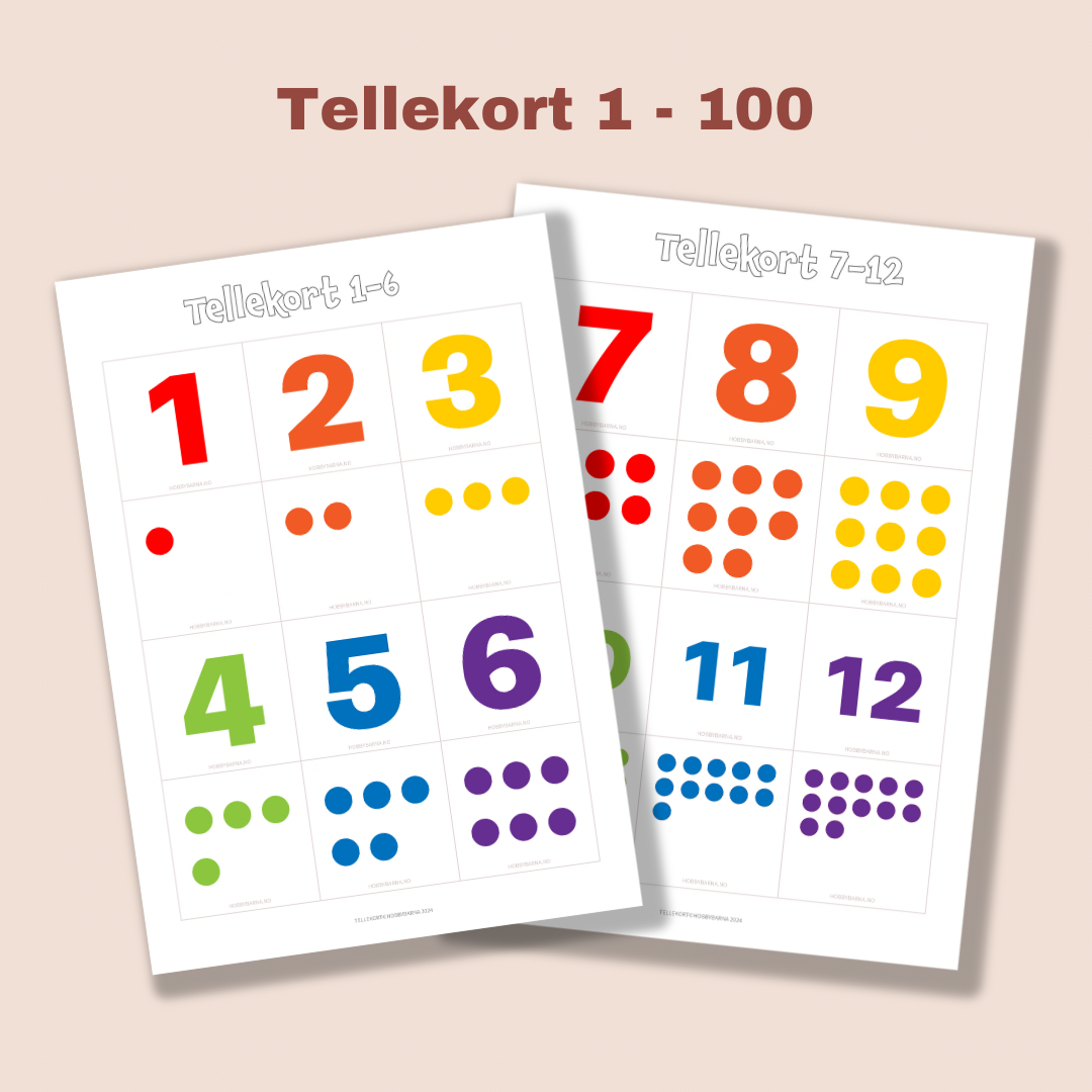 Tallkort 1 - 100, tall og telleprikker (digitalt)