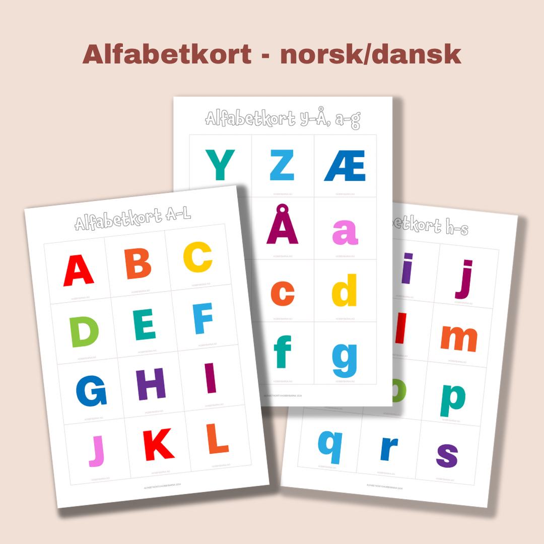 Alfabetkort A-Å, a-å - norsk/dansk (digitalt)