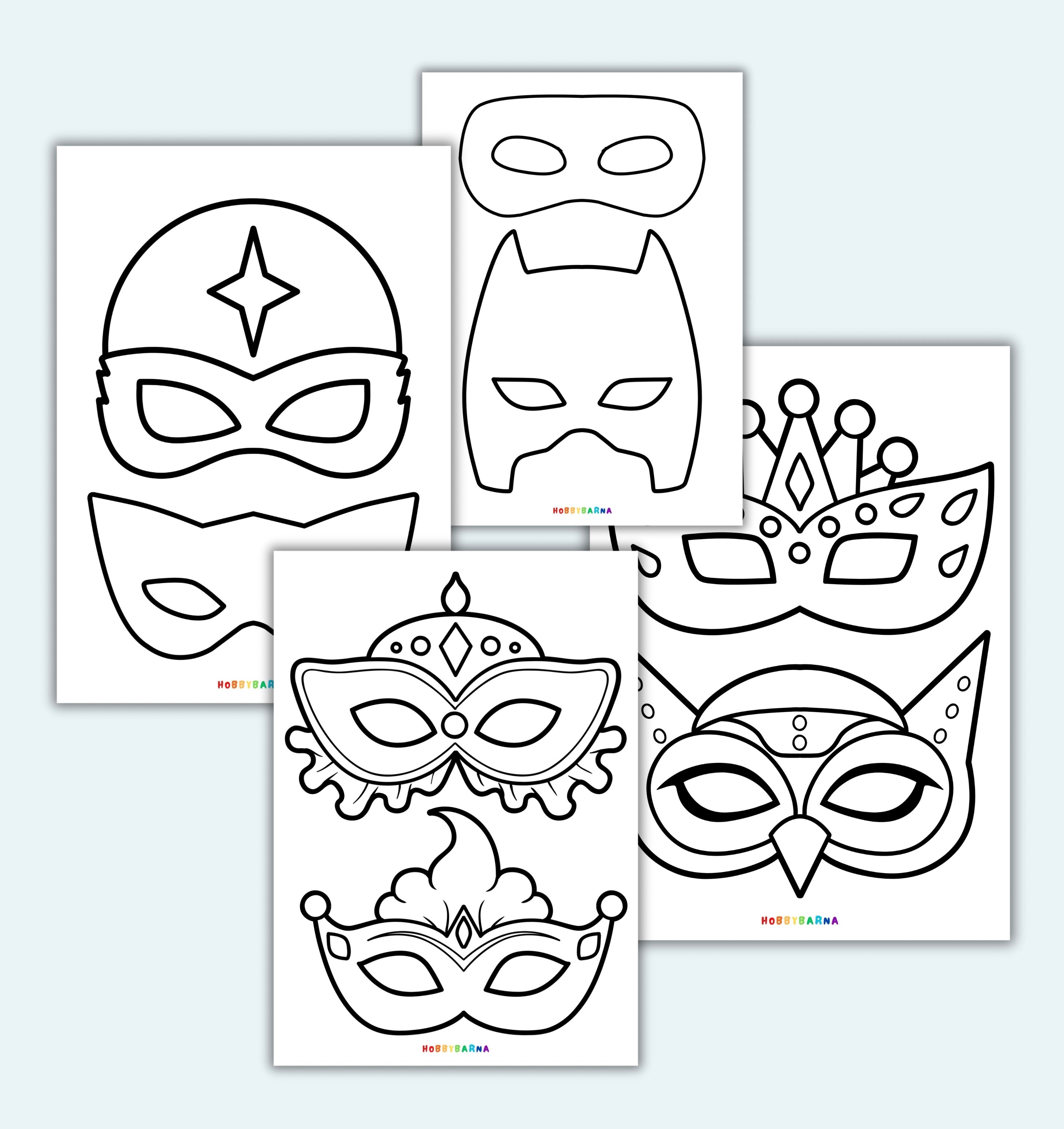Karnevalmasker til fargelegging (digital)