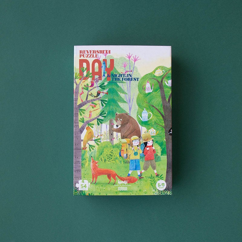 Night & Day in the forest - tosidig puslespill 5-8år