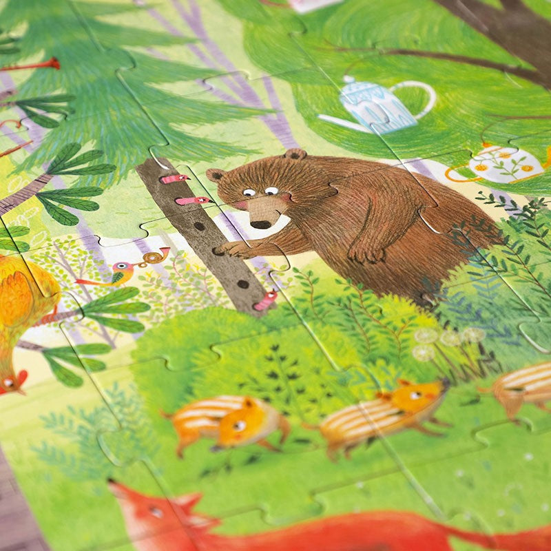 Night & Day in the forest - tosidig puslespill 5-8år