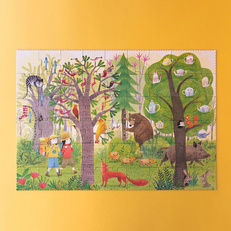 Night & Day in the forest - tosidig puslespill 5-8år