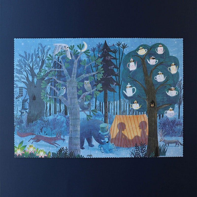 Night & Day in the forest - tosidig puslespill 5-8år