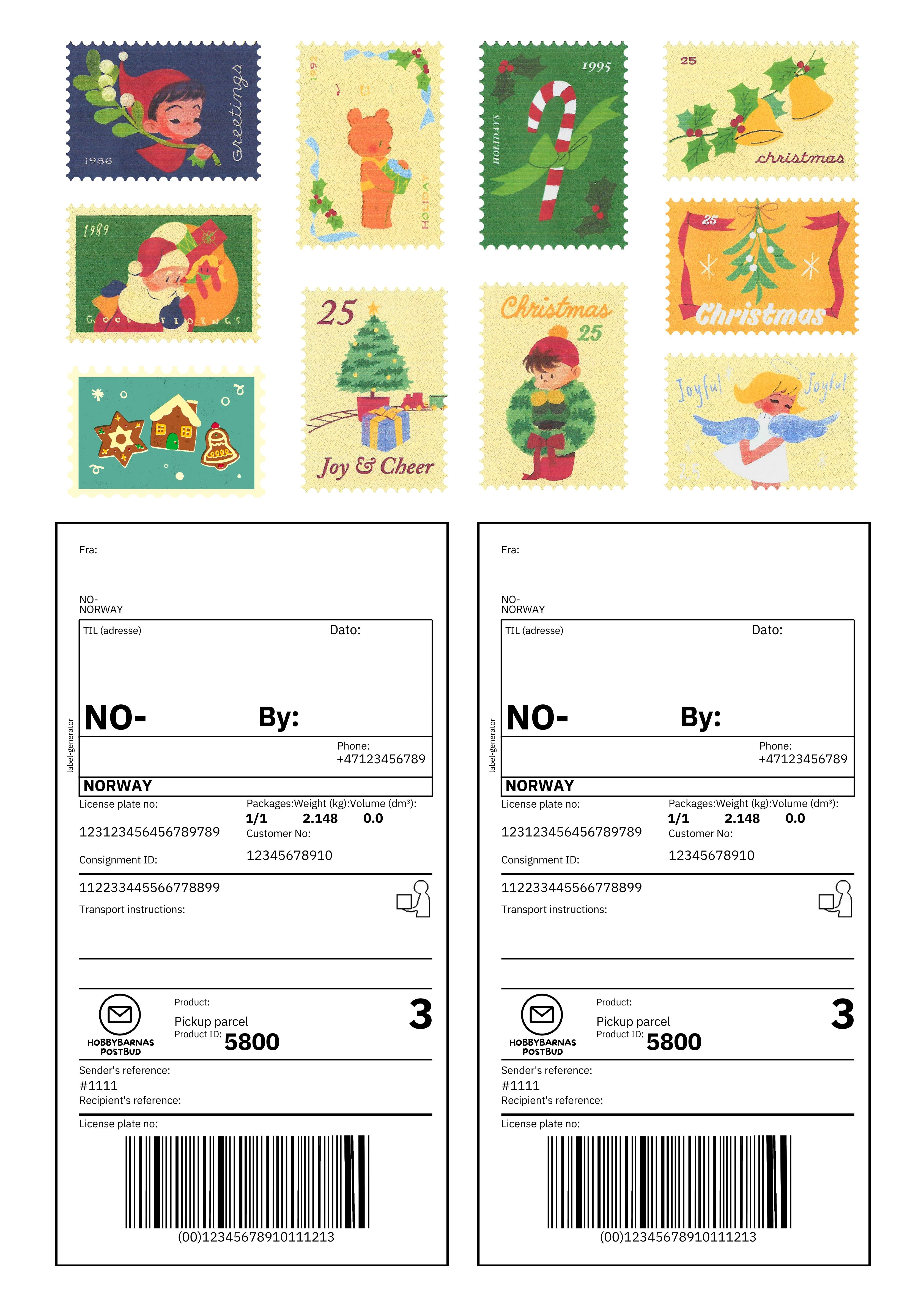 Hobbybarnas postbud - frimerker + postetikett (digitalt)